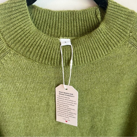 Charming Charlie Green Contrast Round Neck Long Sleeve Sweater, Cowl Neck, Sz L - Picture 7 of 12